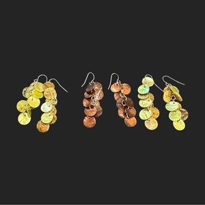 Three 3 Pair of Tropical Style Sea Shell Dangle Earrings Brown Green